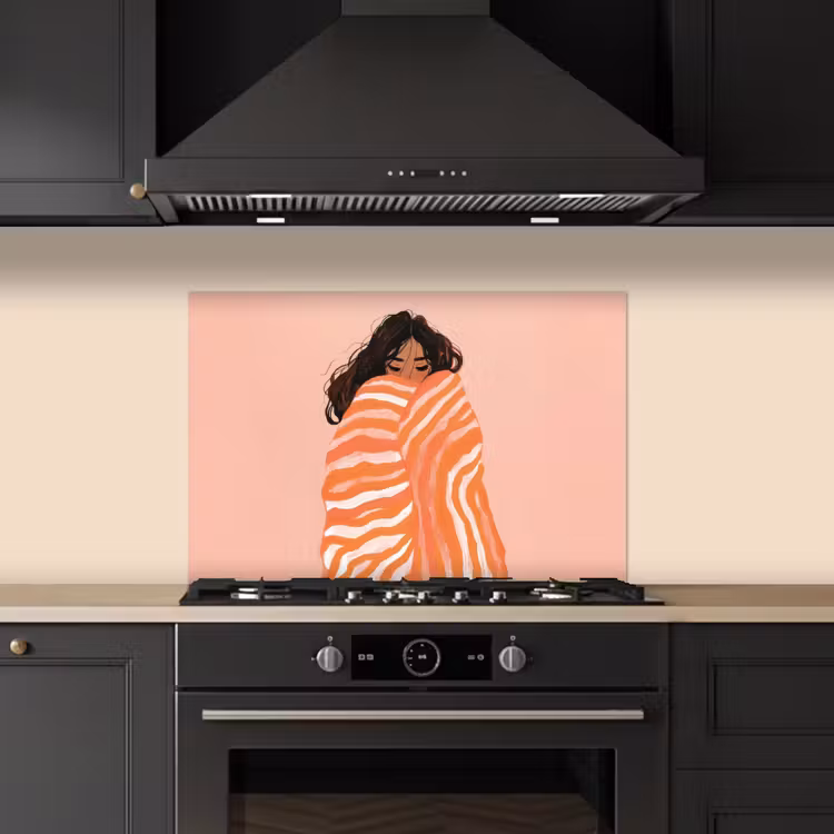 Spatscherm keuken - Meisje - Deken - Gestreept - Oranje — 2