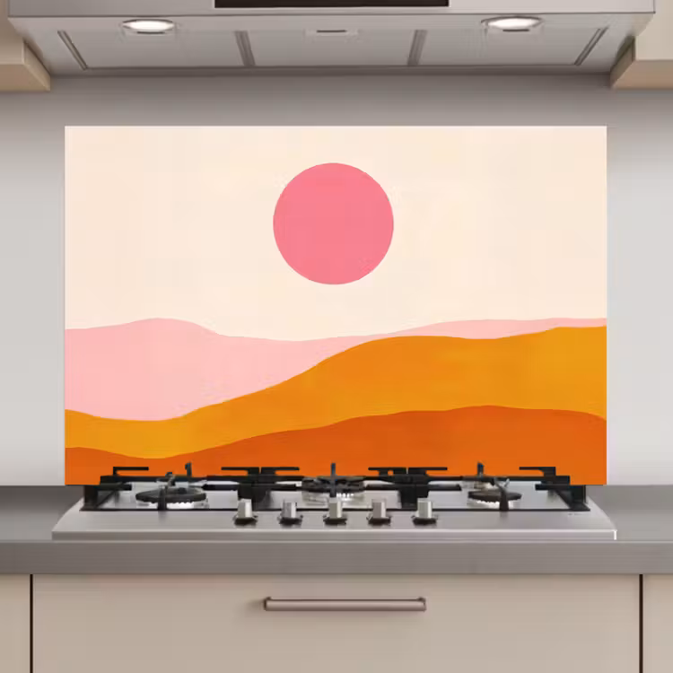 Spatscherm keuken - Zon - Heuvels - Abstract - Roze — 1