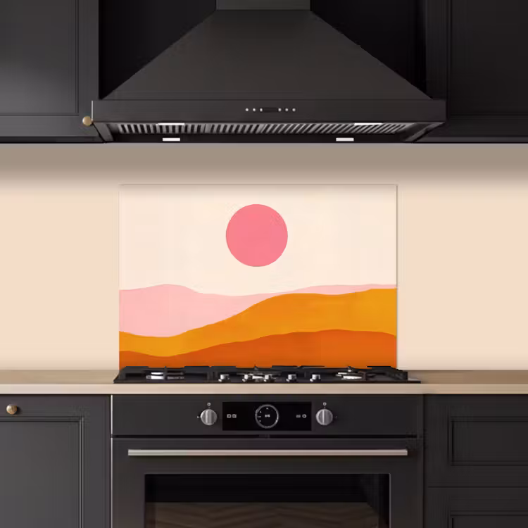 Spatscherm keuken - Zon - Heuvels - Abstract - Roze — 2