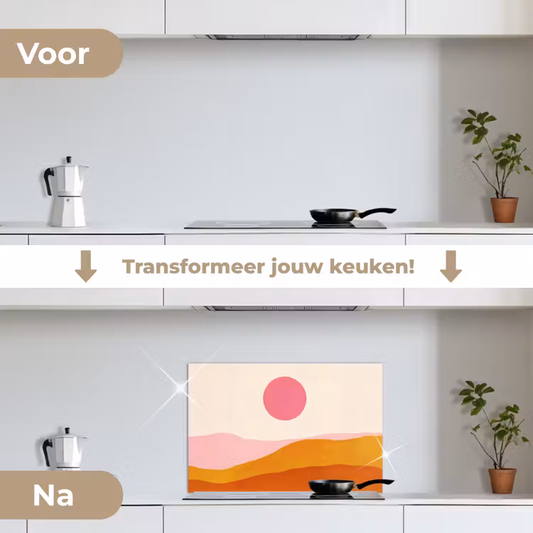 Spatscherm keuken - Zon - Heuvels - Abstract - Roze — 3