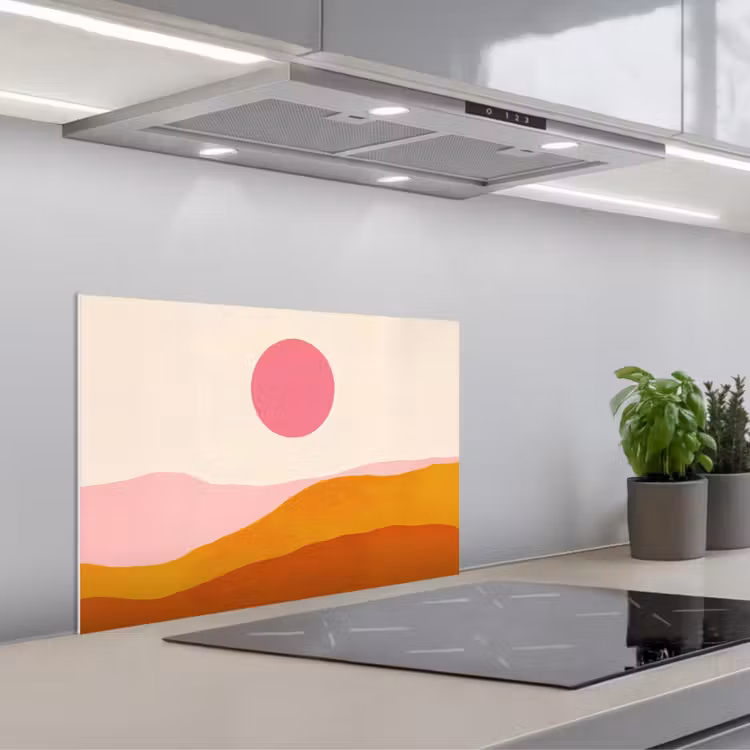 Spatscherm keuken - Zon - Heuvels - Abstract - Roze — 5