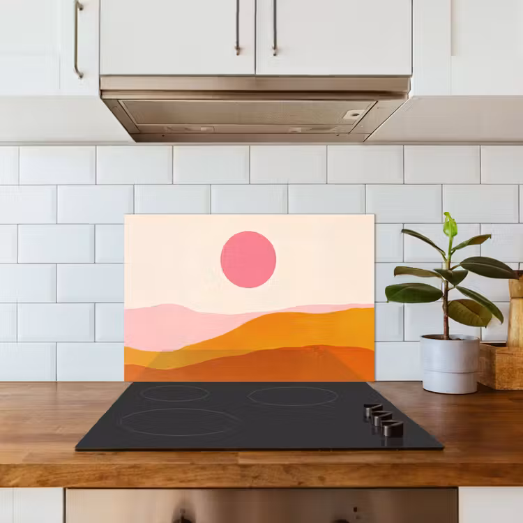 Spatscherm keuken - Zon - Heuvels - Abstract - Roze — 6