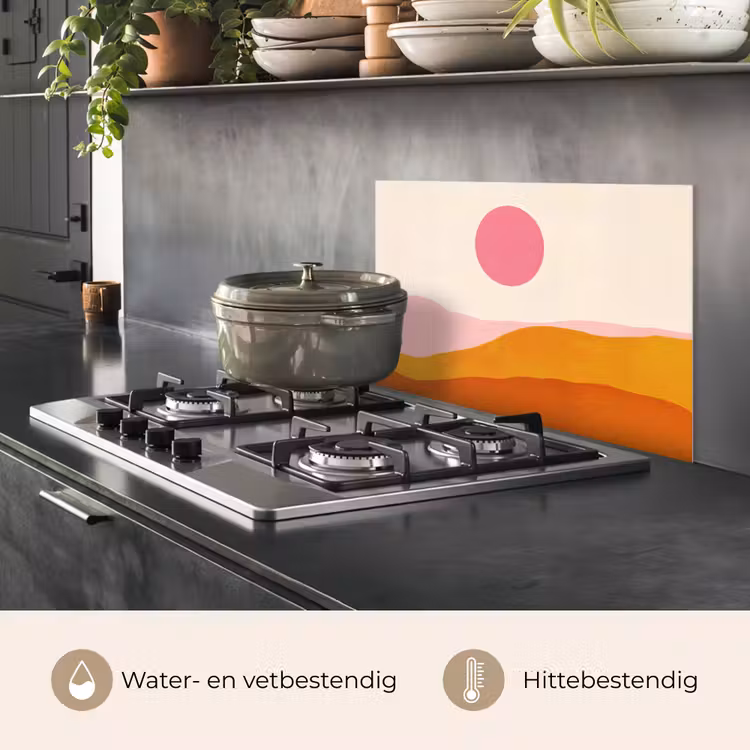 Spatscherm keuken - Zon - Heuvels - Abstract - Roze — 7