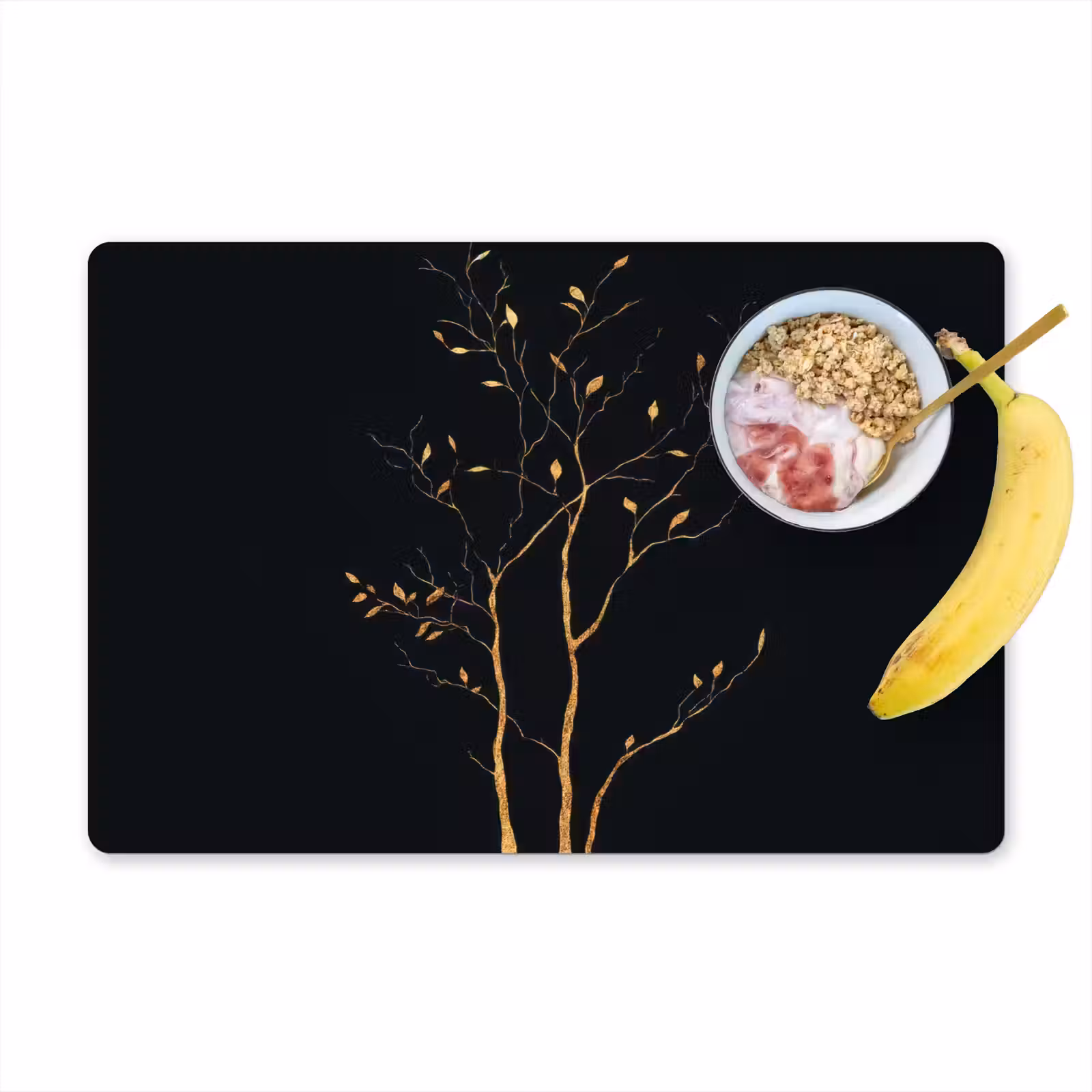 Placemat - 6 stuks - Takken - Blaadjes - Zwart — 1