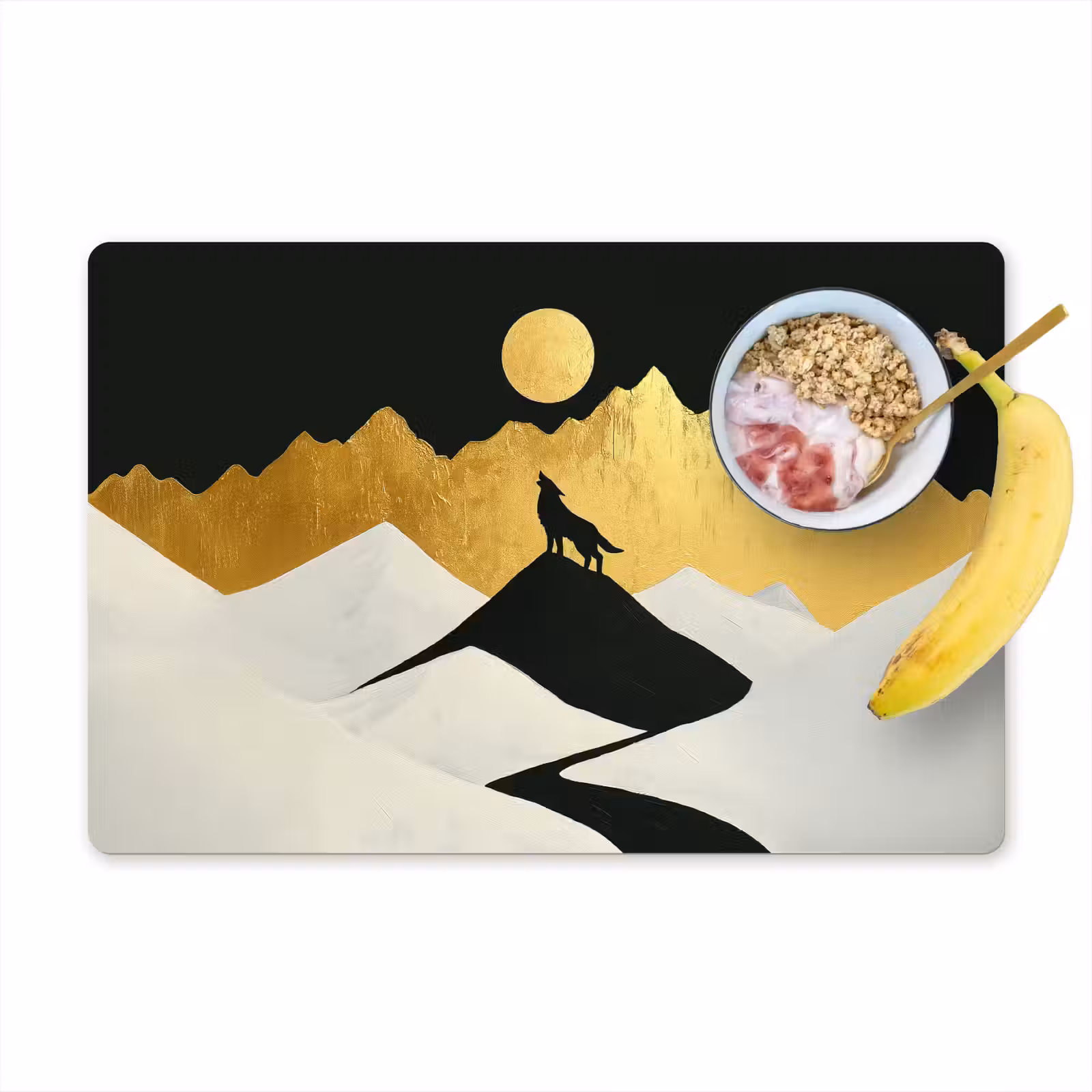 Placemat - 6 stuks - Wolf - Bergen - Maan - Zwart — 1
