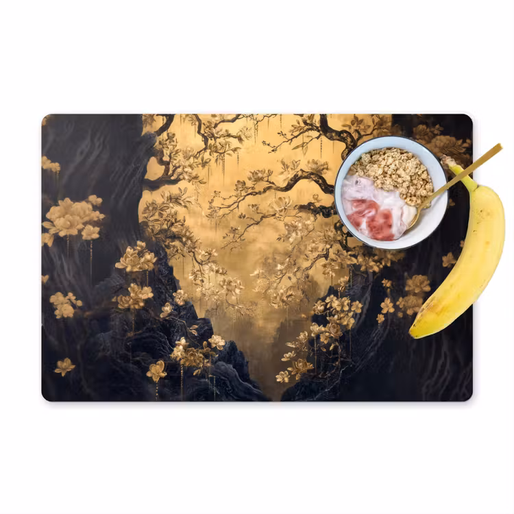 Placemat - 6 stuks - Bloemen - Takken - Goud - Sierlijk — 1
