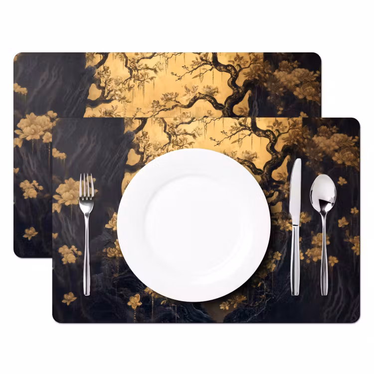 Placemat - 6 stuks - Bloemen - Takken - Goud - Sierlijk — 2