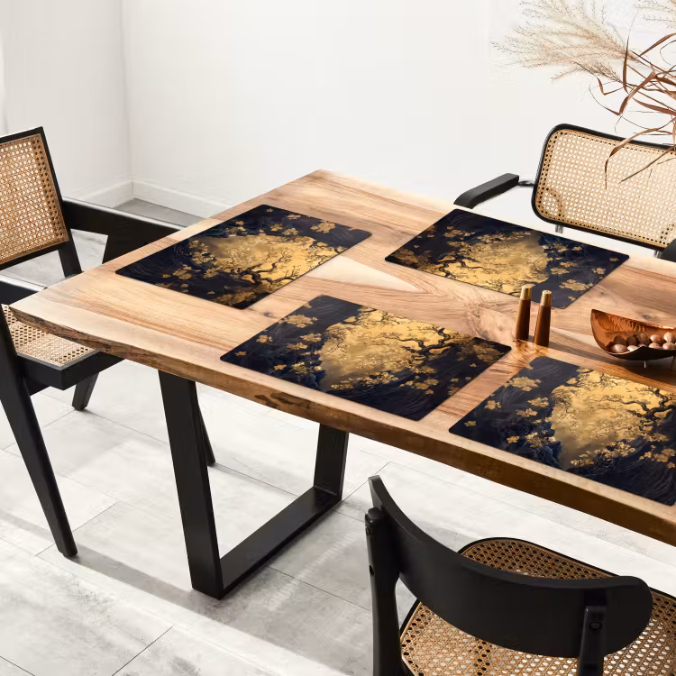 Placemat - 6 stuks - Bloemen - Takken - Goud - Sierlijk — 5