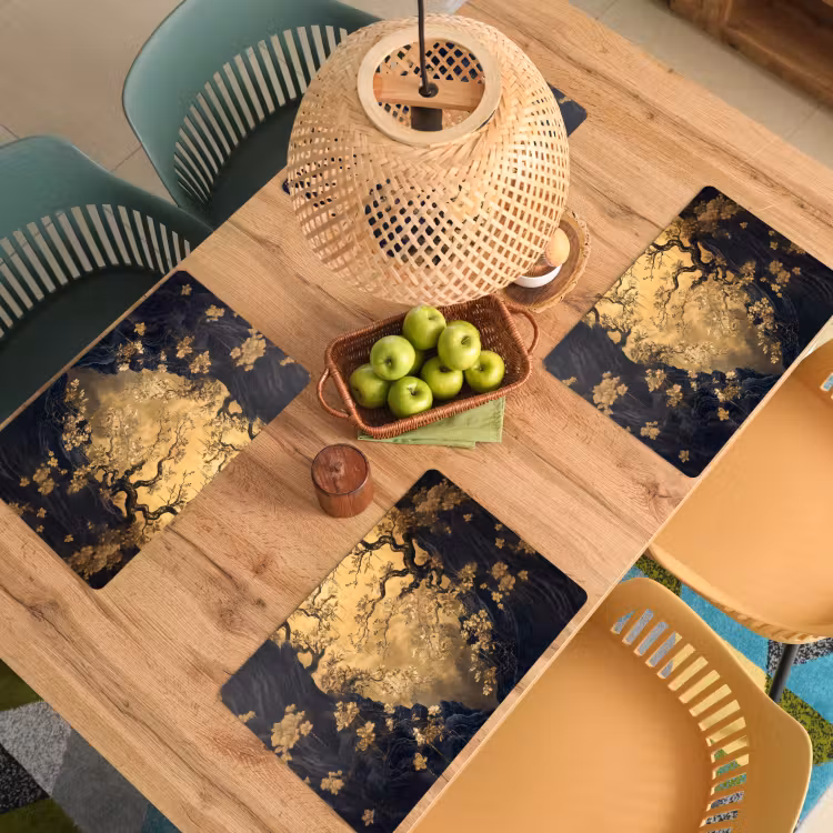 Placemat - 6 stuks - Bloemen - Takken - Goud - Sierlijk — 6