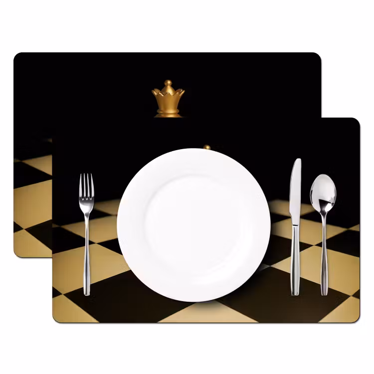 Placemat - 6 stuks - Koningin - Schaakstuk - Geblokt - Goud — 2