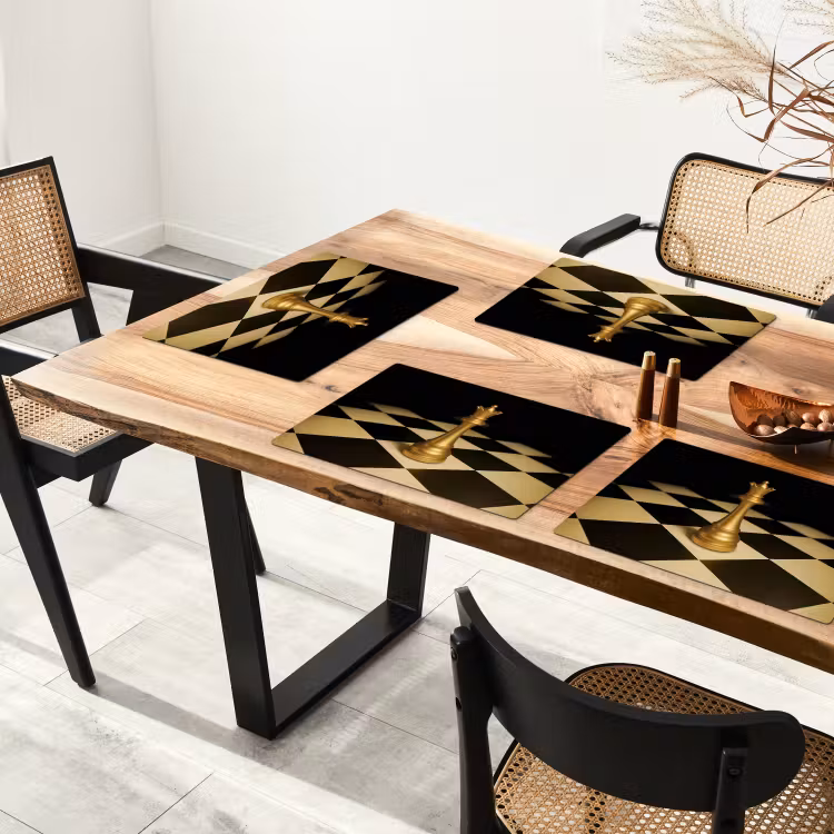 Placemat - 6 stuks - Koningin - Schaakstuk - Geblokt - Goud — 5