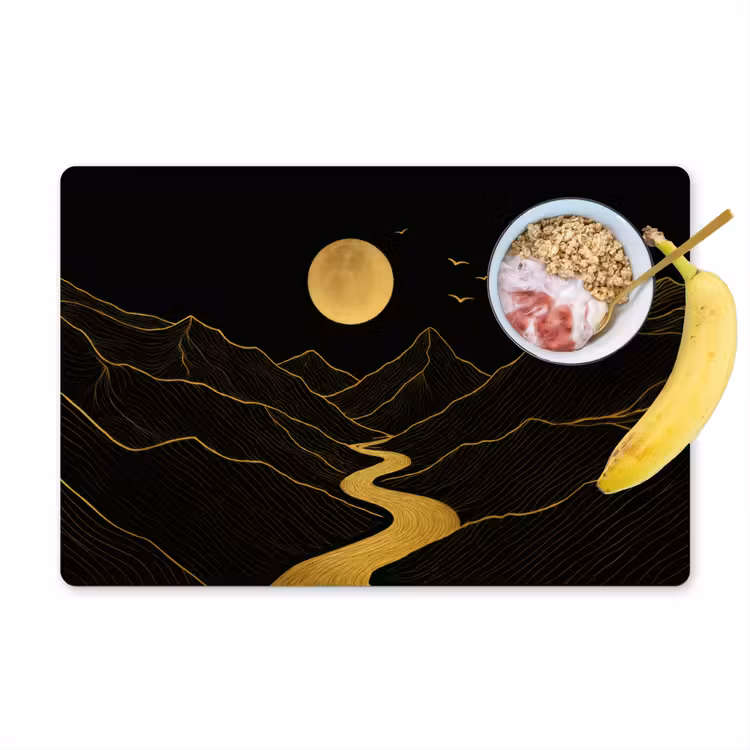 Placemat - 6 stuks - Rivier - Goud - Maan - Vogels — 1