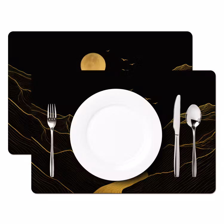 Placemat - 6 stuks - Rivier - Goud - Maan - Vogels — 2