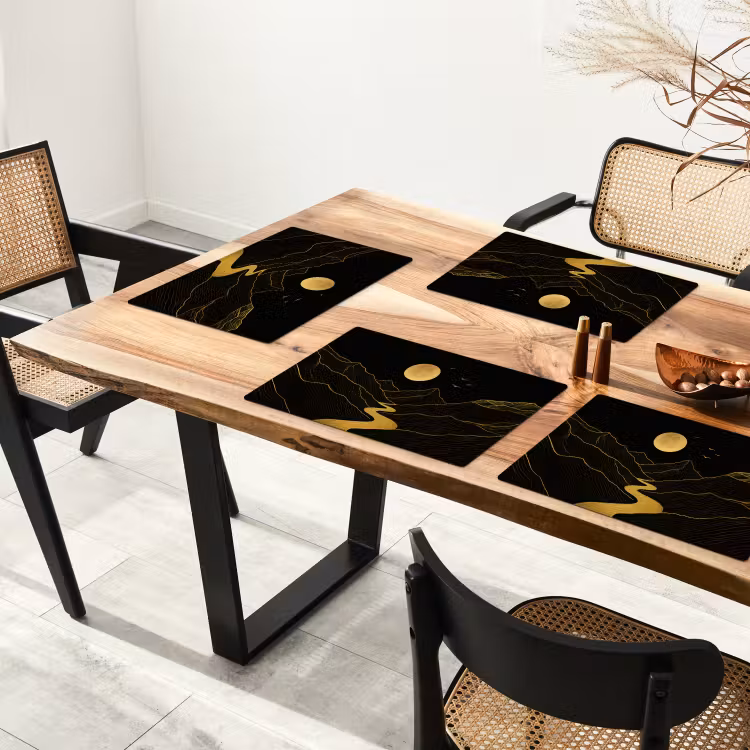 Placemat - 6 stuks - Rivier - Goud - Maan - Vogels — 5