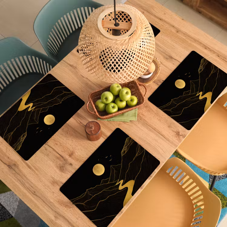 Placemat - 6 stuks - Rivier - Goud - Maan - Vogels — 6