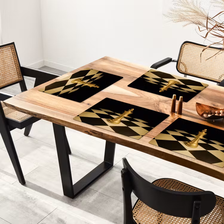 Placemat - 6 stuks - Schaakstuk - Koning - Schaakbord - Geblokt — 5