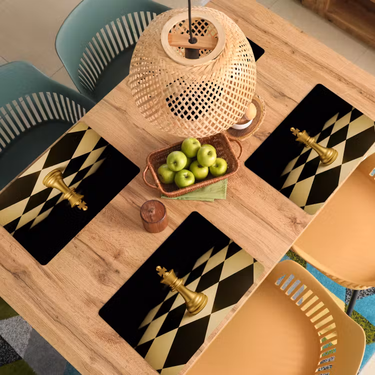 Placemat - 6 stuks - Schaakstuk - Koning - Schaakbord - Geblokt — 6