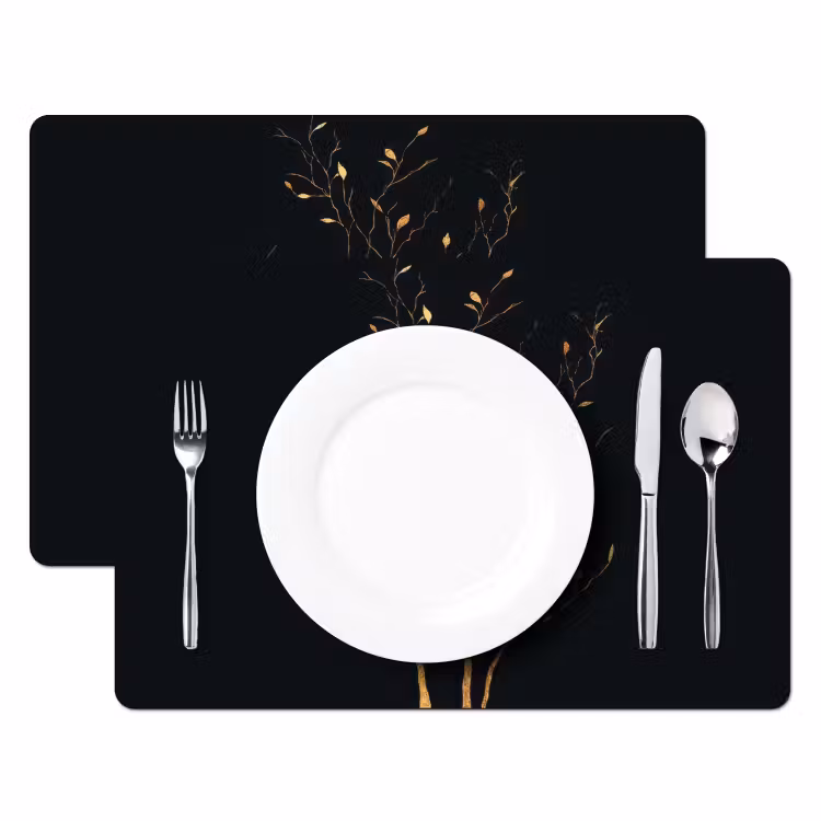Placemat - 6 stuks - Takken - Blaadjes - Zwart — 2