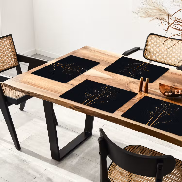 Placemat - 6 stuks - Takken - Blaadjes - Zwart — 5