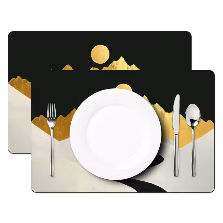 Placemat - 6 stuks - Wolf - Bergen - Maan - Zwart — 2