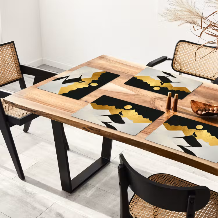 Placemat - 6 stuks - Wolf - Bergen - Maan - Zwart — 5