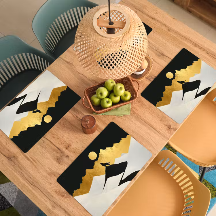 Placemat - 6 stuks - Wolf - Bergen - Maan - Zwart — 6