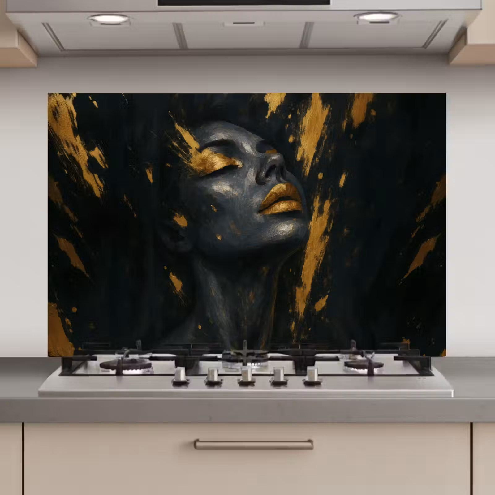 Spatscherm keuken - Gezicht - Vrouw - Verfspatten - Abstract — 1
