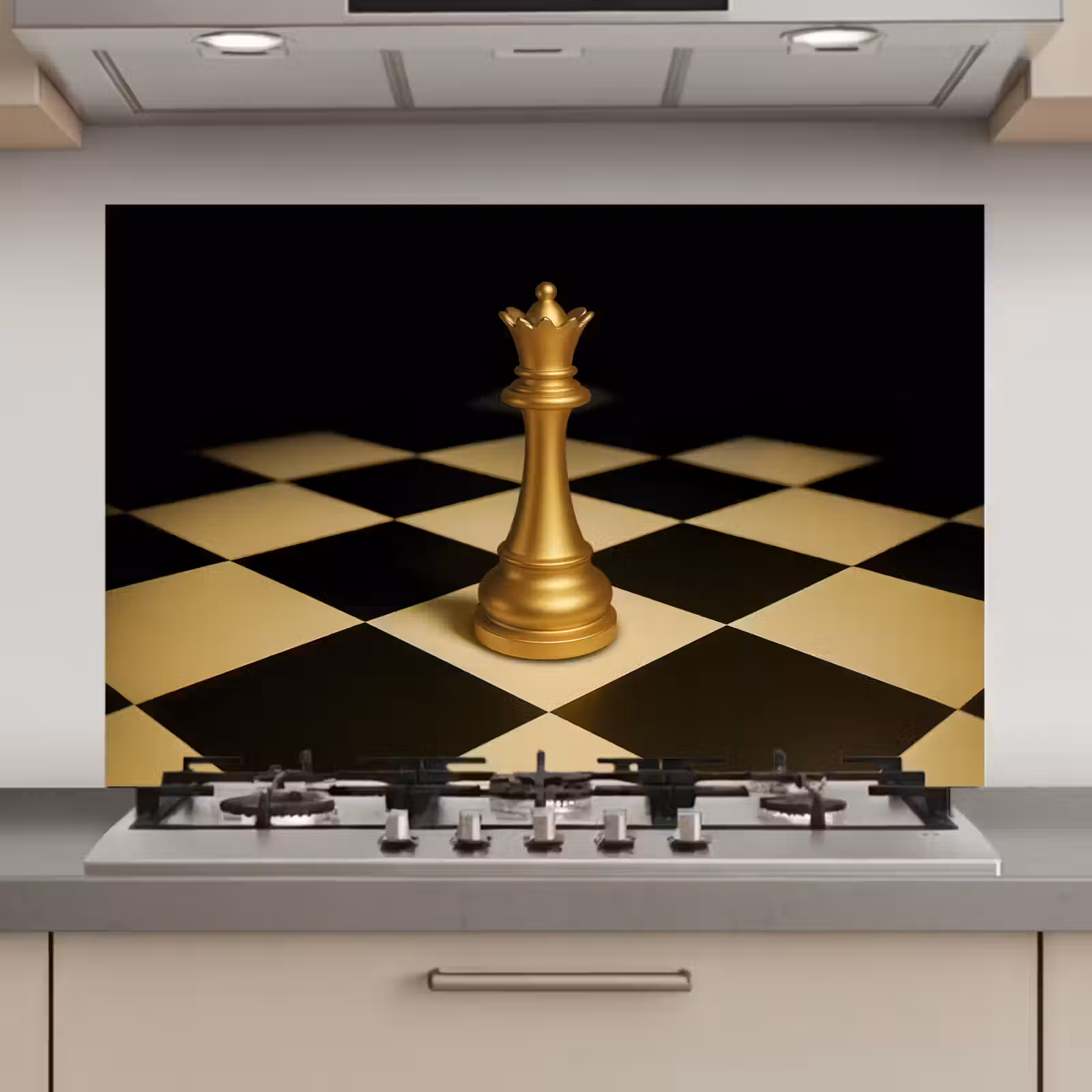 Spatscherm keuken - Koningin - Schaakstuk - Geblokt - Goud — 1
