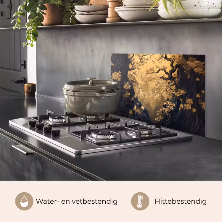 Spatscherm keuken - Bloemen - Takken - Goud - Sierlijk — 7