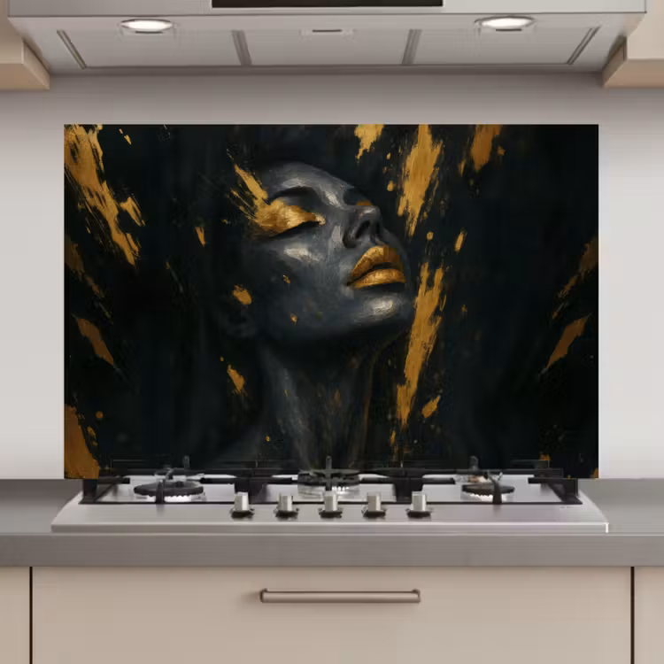 Spatscherm keuken - Gezicht - Vrouw - Verfspatten - Abstract — 1