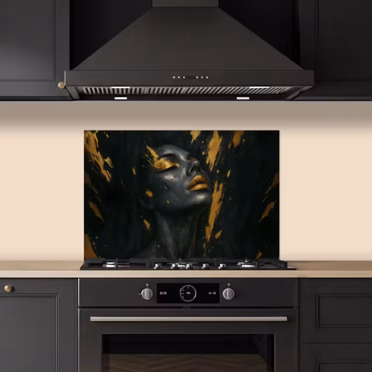 Spatscherm keuken - Gezicht - Vrouw - Verfspatten - Abstract — 2