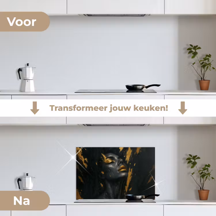 Spatscherm keuken - Gezicht - Vrouw - Verfspatten - Abstract — 3