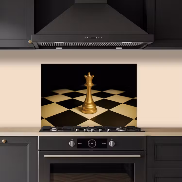 Spatscherm keuken - Koningin - Schaakstuk - Geblokt - Goud — 2