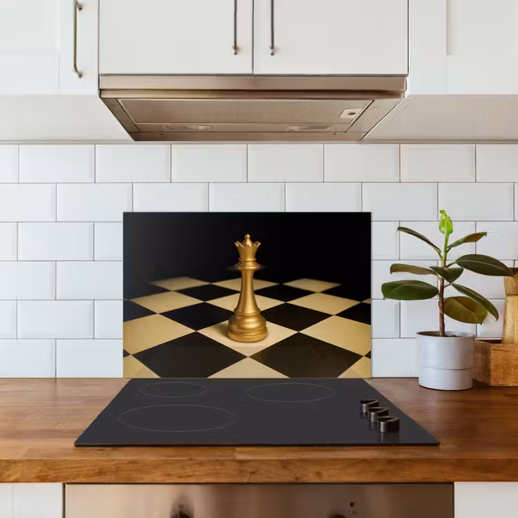 Spatscherm keuken - Koningin - Schaakstuk - Geblokt - Goud — 6