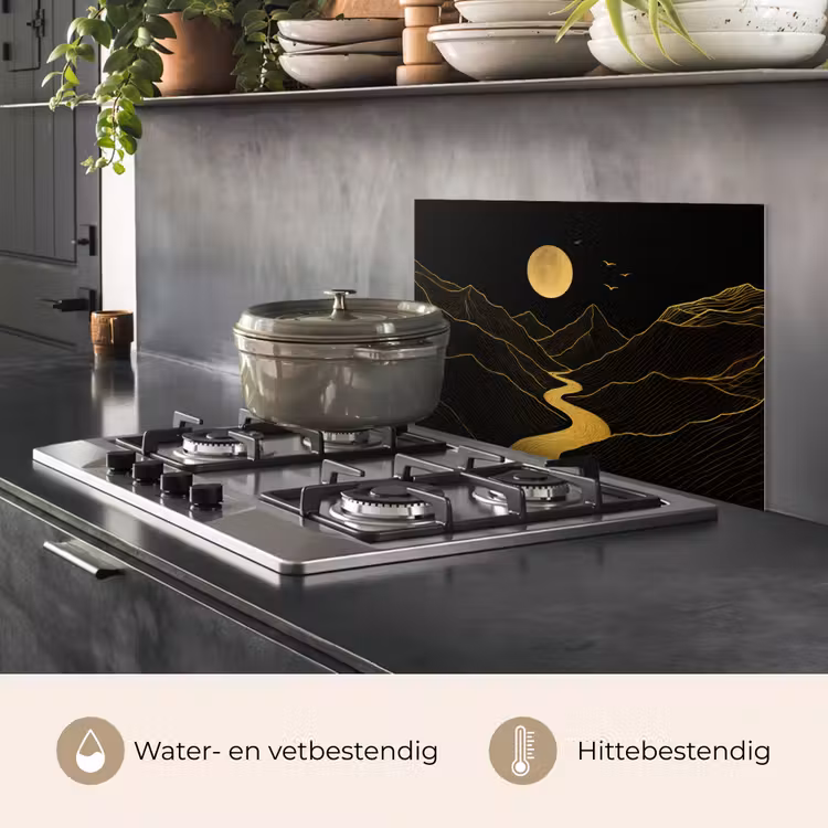 Spatscherm keuken - Rivier - Goud - Maan - Vogels — 7