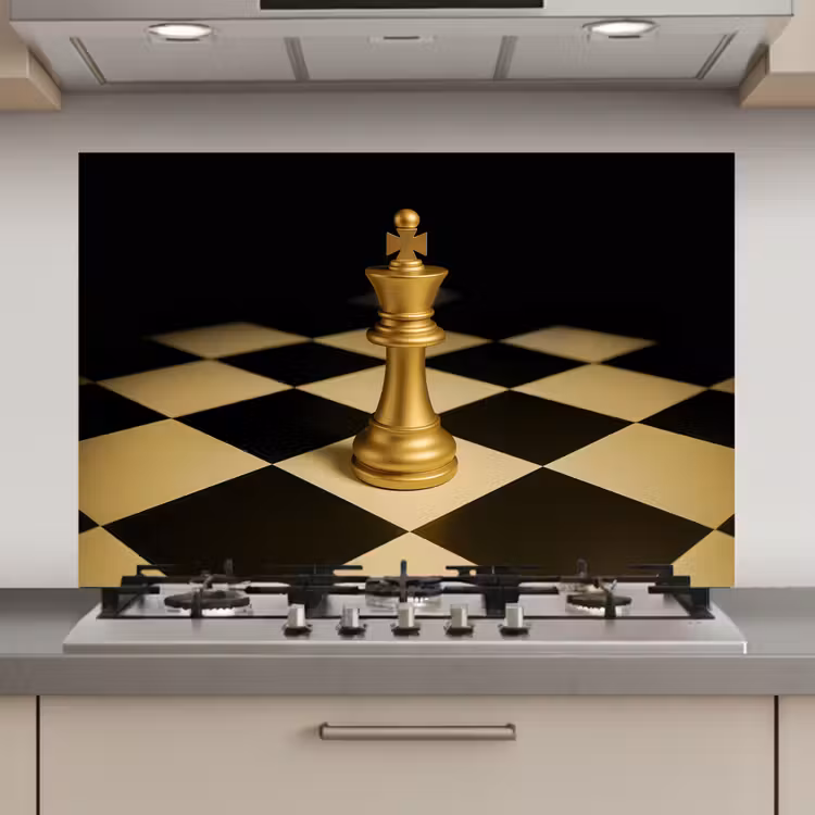 Spatscherm keuken - Schaakstuk - Koning - Schaakbord - Geblokt — 1