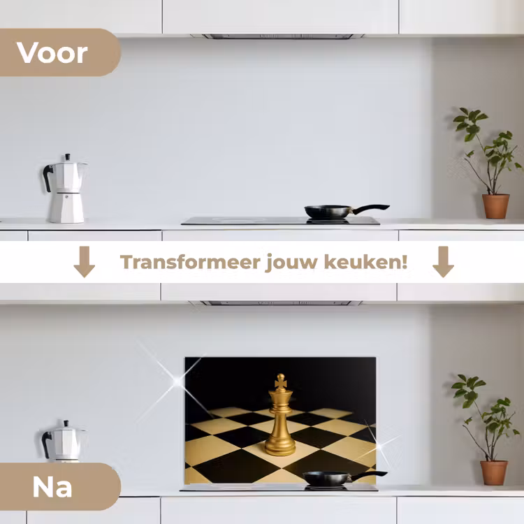Spatscherm keuken - Schaakstuk - Koning - Schaakbord - Geblokt — 3