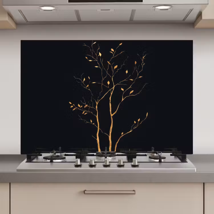 Spatscherm keuken - Takken - Blaadjes - Zwart — 1
