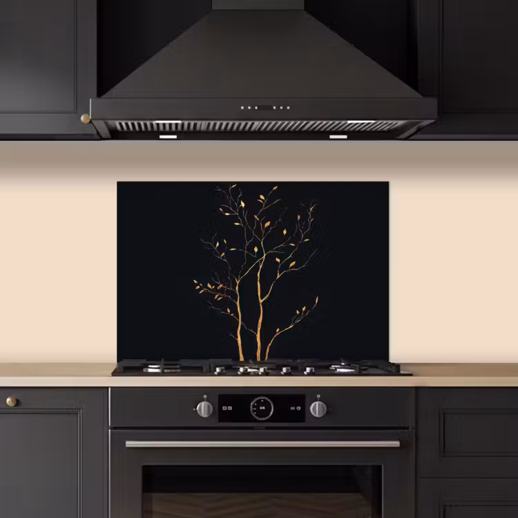 Spatscherm keuken - Takken - Blaadjes - Zwart — 2
