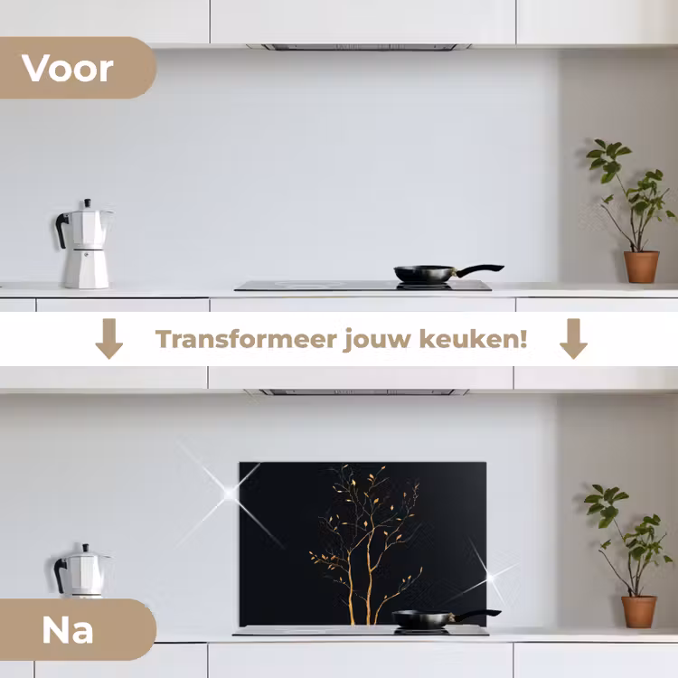 Spatscherm keuken - Takken - Blaadjes - Zwart — 3