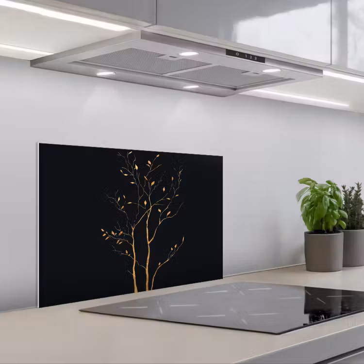 Spatscherm keuken - Takken - Blaadjes - Zwart — 5
