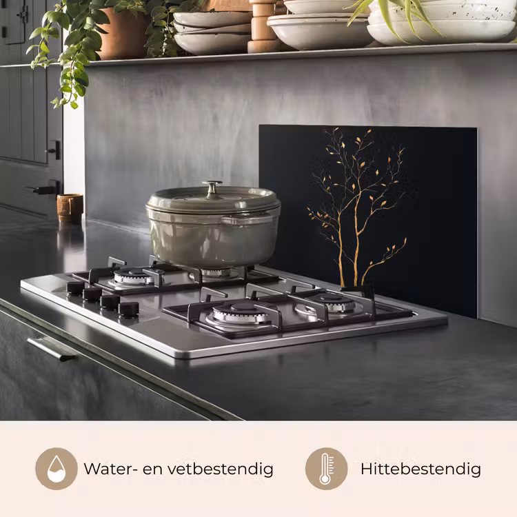 Spatscherm keuken - Takken - Blaadjes - Zwart — 7