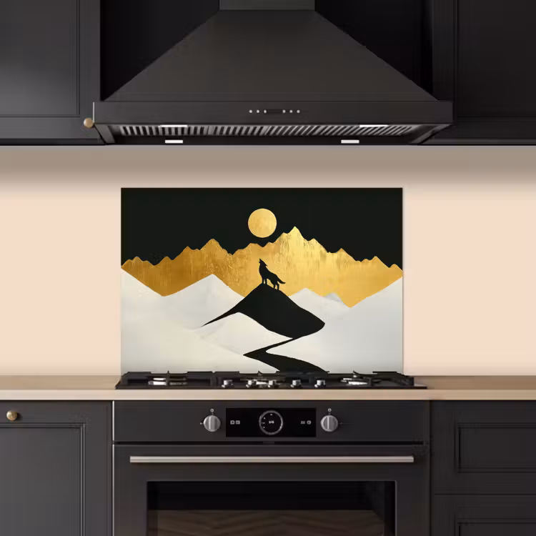 Spatscherm keuken - Wolf - Bergen - Maan - Zwart — 2