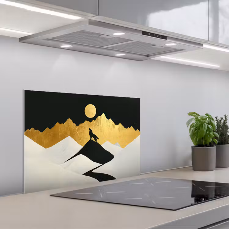 Spatscherm keuken - Wolf - Bergen - Maan - Zwart — 5