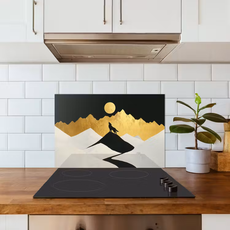 Spatscherm keuken - Wolf - Bergen - Maan - Zwart — 6