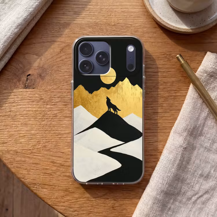 Telefoonhoesje Softcase - Wolf - Bergen - Maan - Zwart — 2