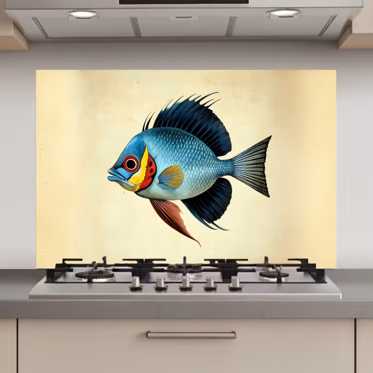 Spatscherm keuken - Blauw - Kieuwen - Vis - Illustratie — 1