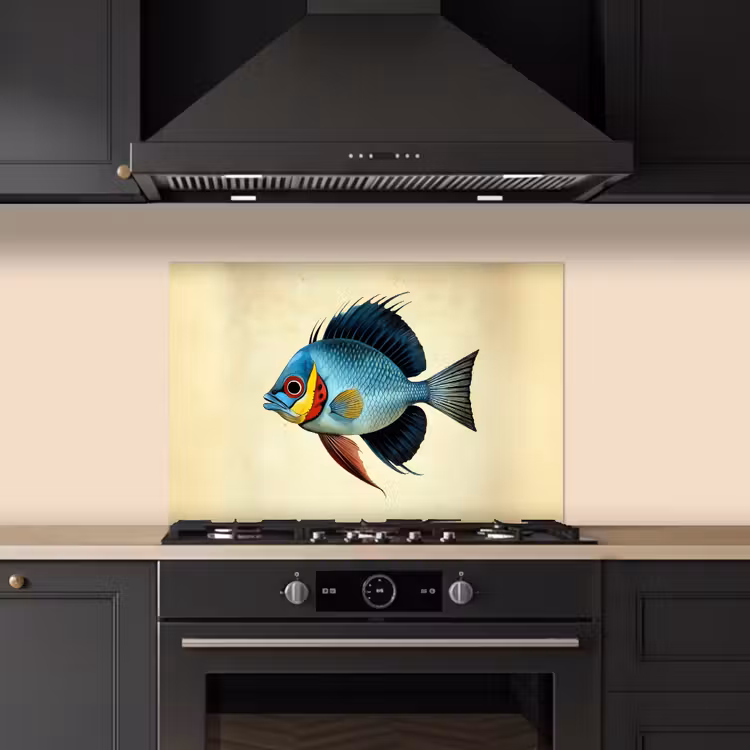 Spatscherm keuken - Blauw - Kieuwen - Vis - Illustratie — 2