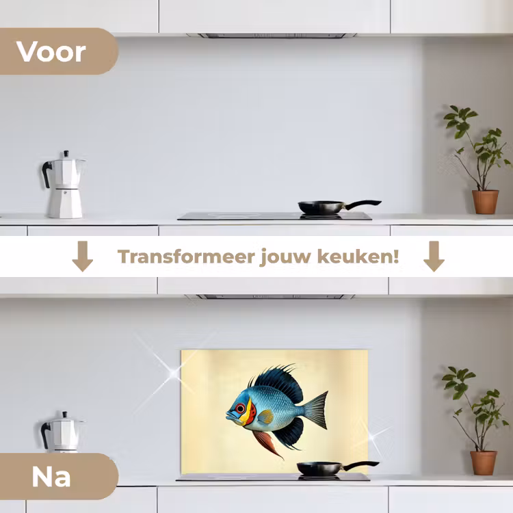 Spatscherm keuken - Blauw - Kieuwen - Vis - Illustratie — 3