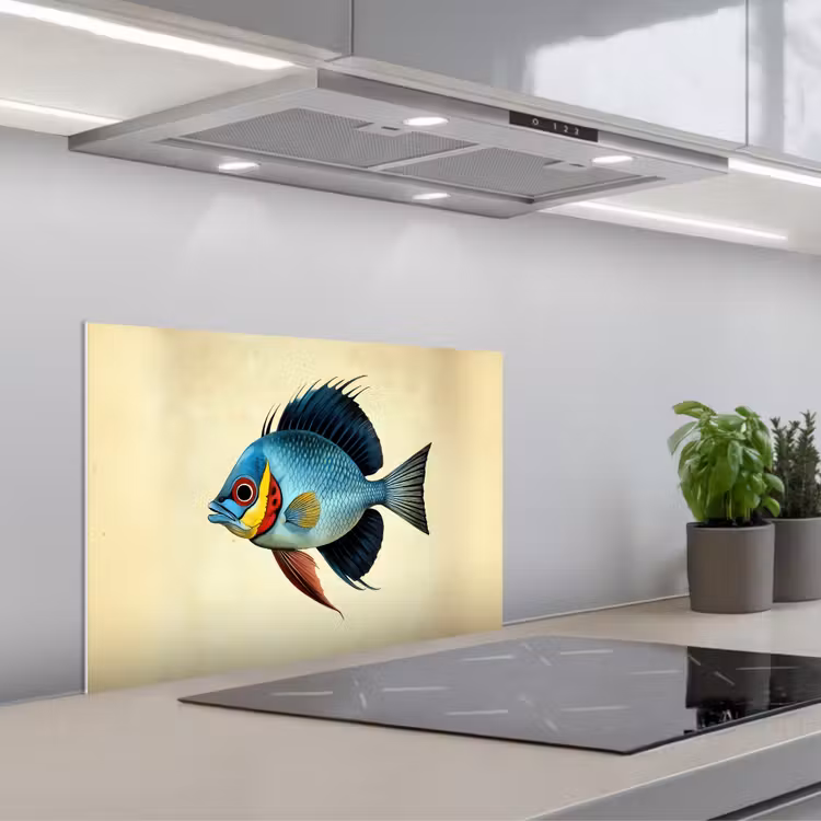 Spatscherm keuken - Blauw - Kieuwen - Vis - Illustratie — 5